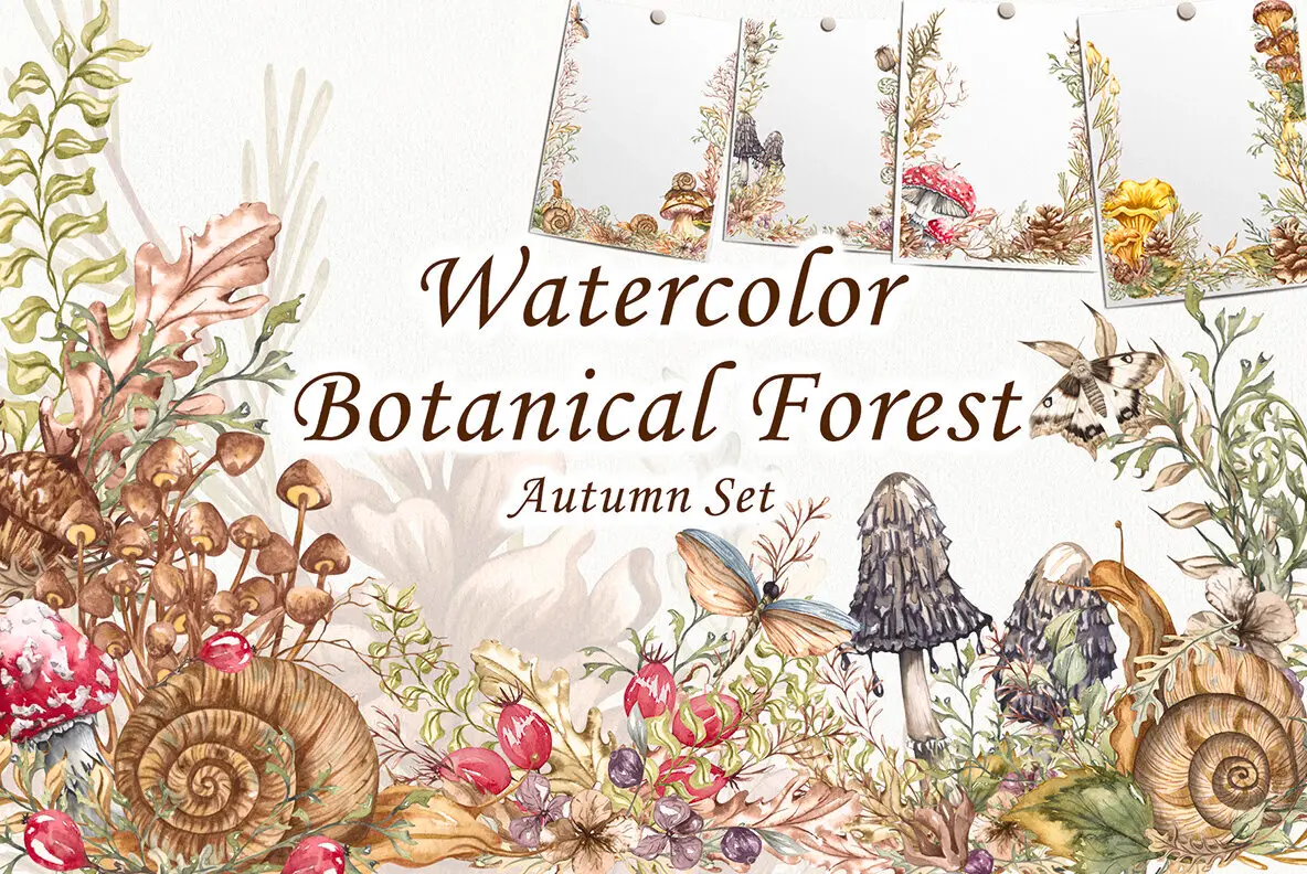 Watercolor Botanical Forest Set