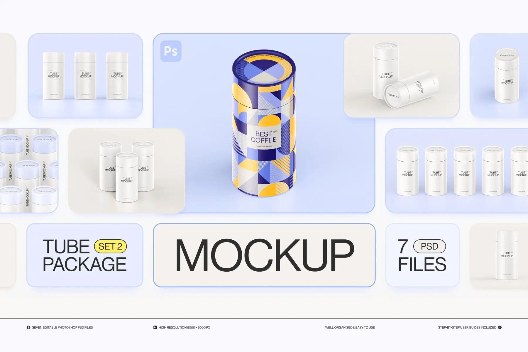 Paper Tube Package Mockup Set 2