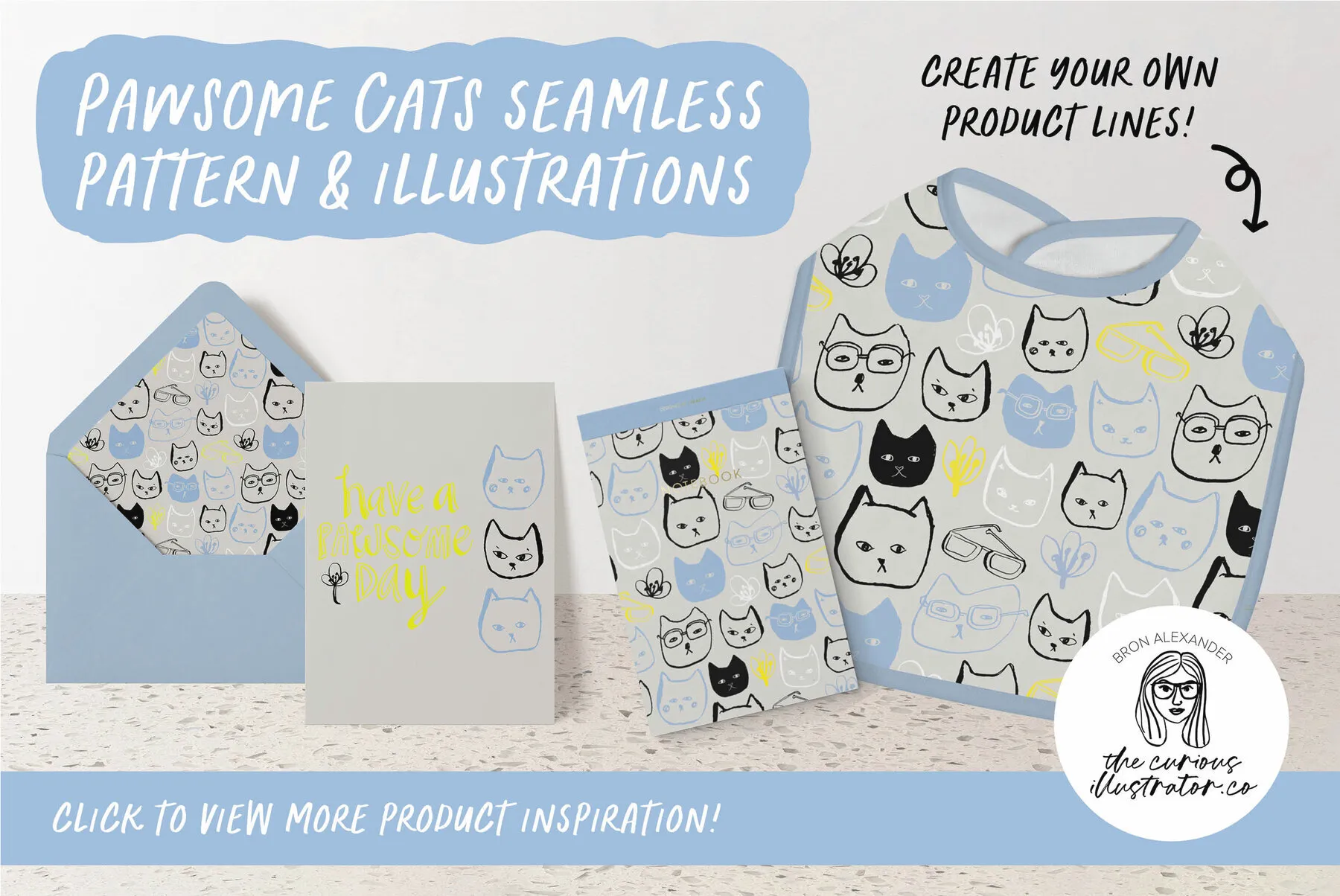 Pawsome Cats Seamless Pattern & Illustrations