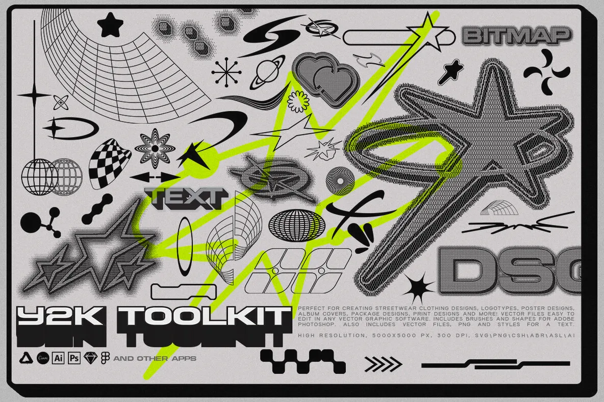 Y2K Toolkit - Vector Shapes, Bitmap, Text Effect