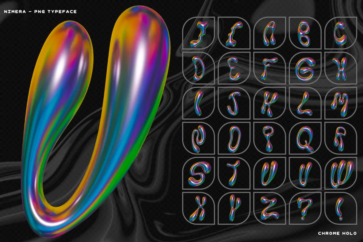 Nimera - Chrome, Holographic Letters Graphics - YouWorkForThem