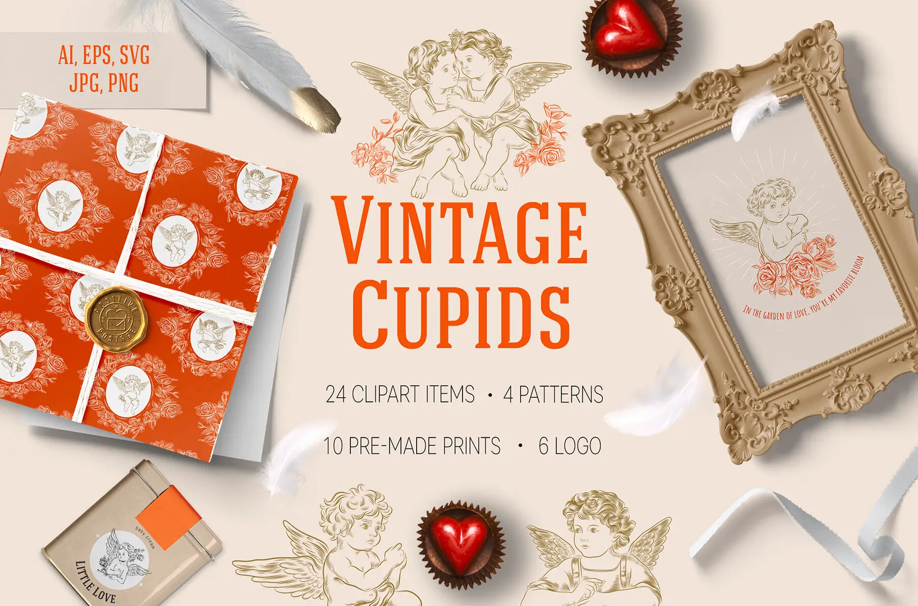 Vintage Cupid & Roses