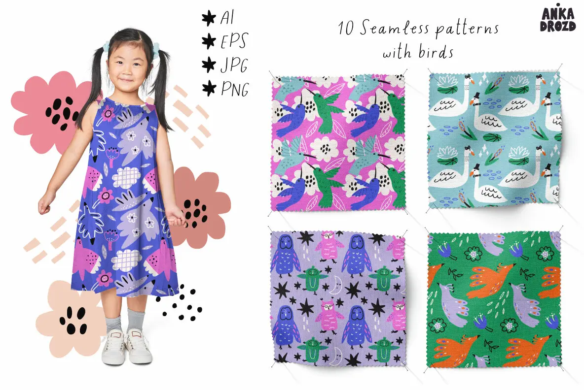 Childish Birds Graphic Collection Graphics - YouWorkForThem