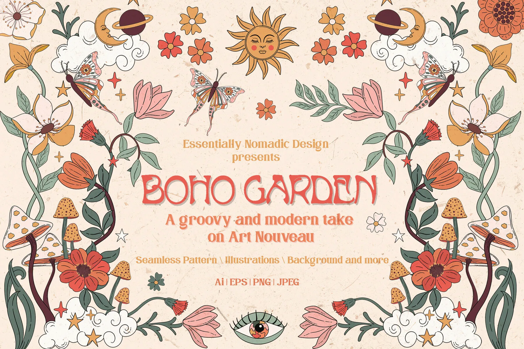 Boho Garden Floral  Pattern & Clipart Collection