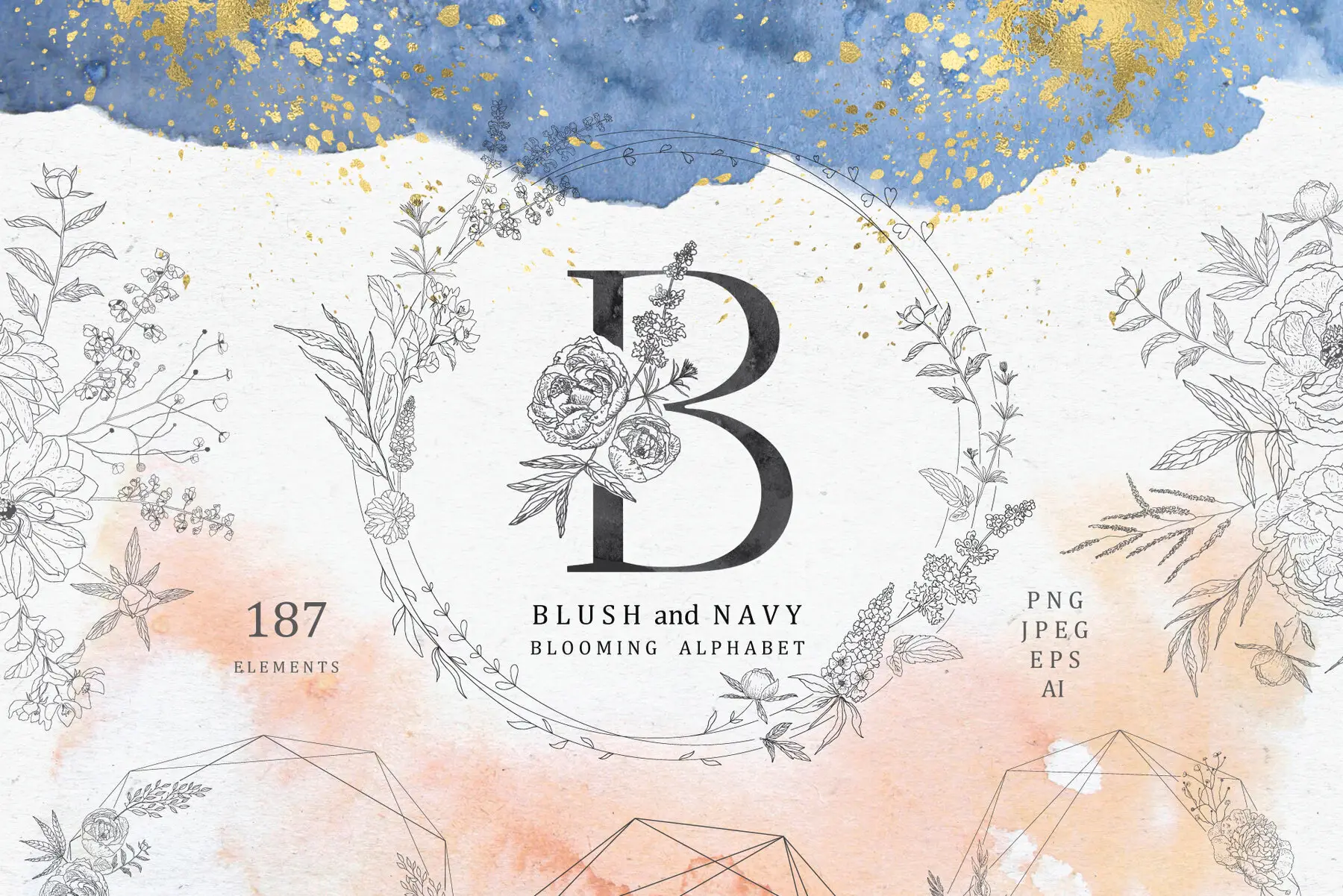 Blush & Navy Blooming Alphabet