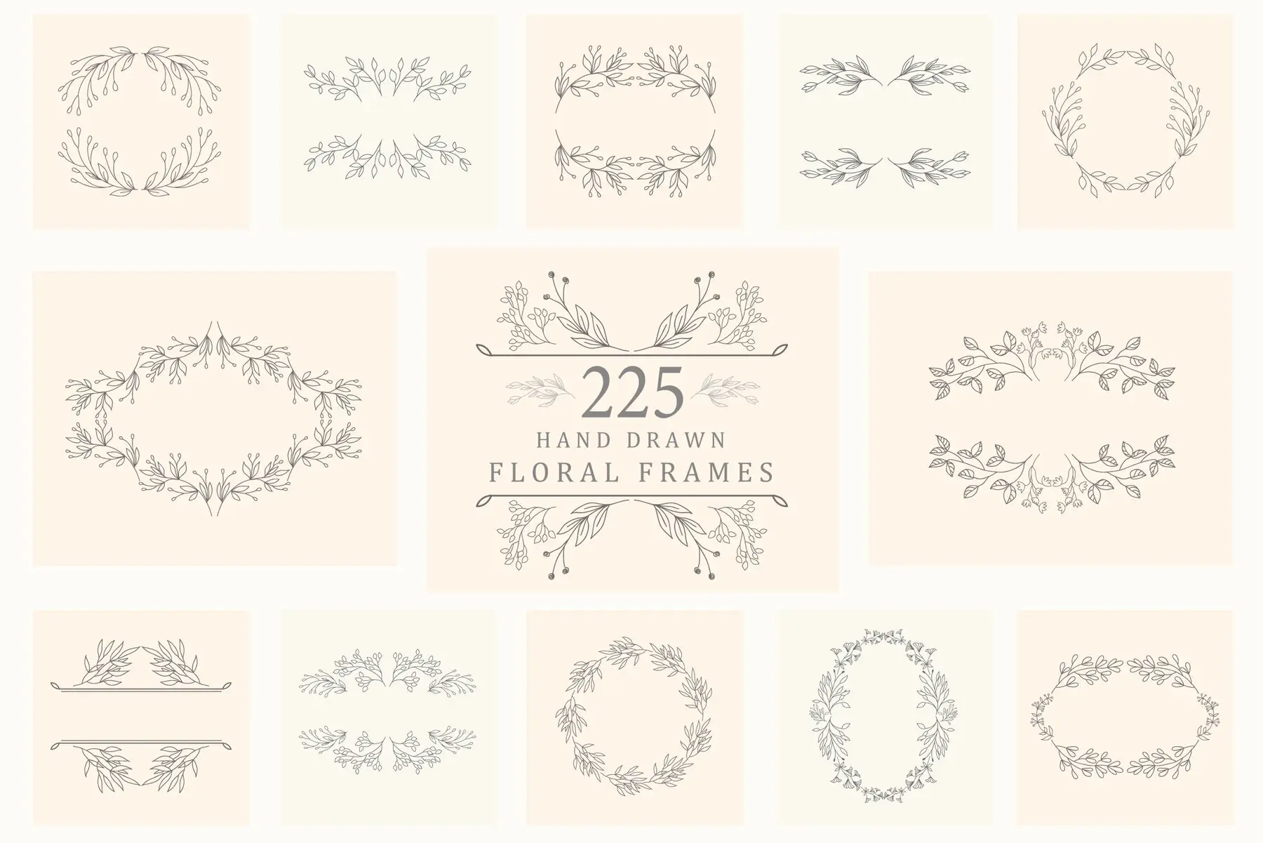 Hand drawn floral frames Bundle