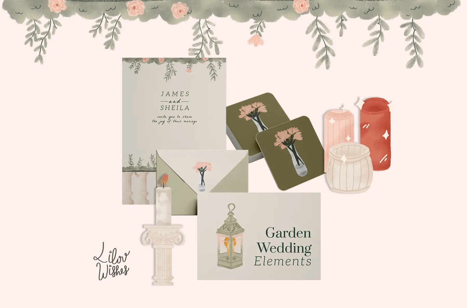 Garden Wedding Elements Graphic