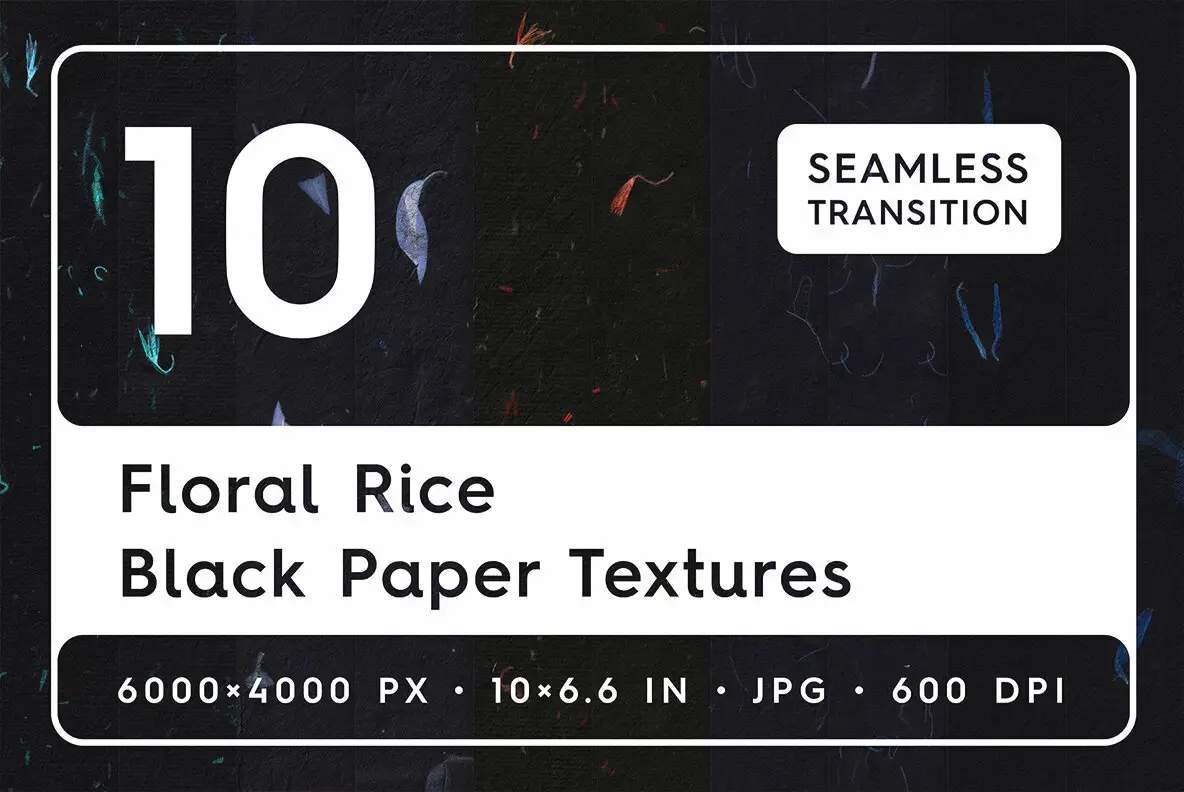 10 Floral Black Rice Paper Textures