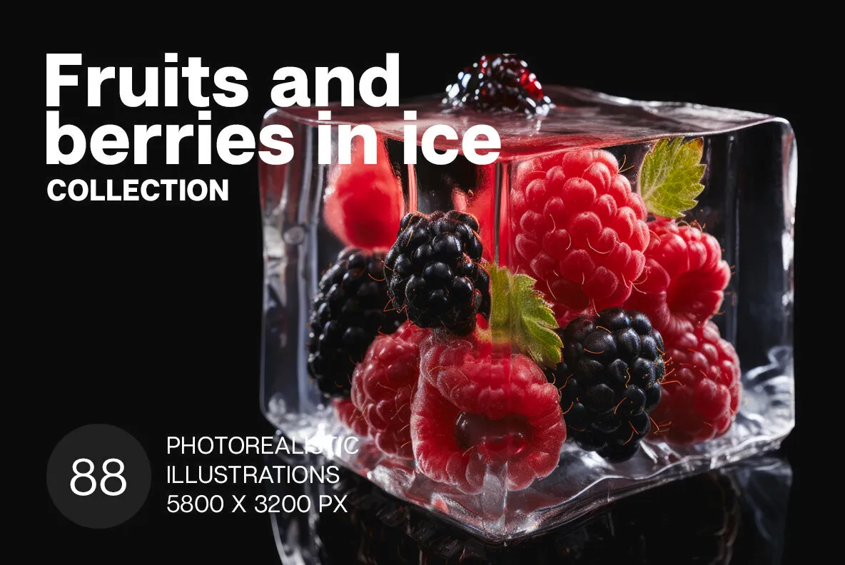Fruits and berries in ice