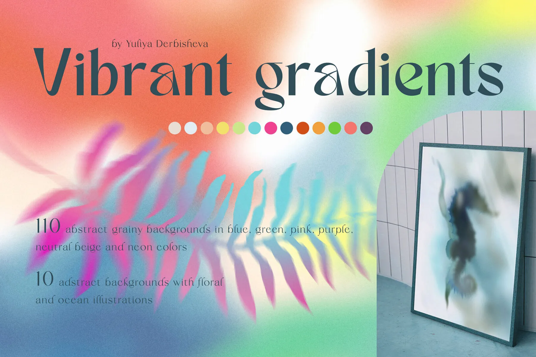 Grainy Vibrant Gradients Backgrounds Floral Texture