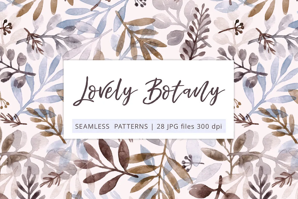Watercolor Leaves and Branches - Seamless Patterns
