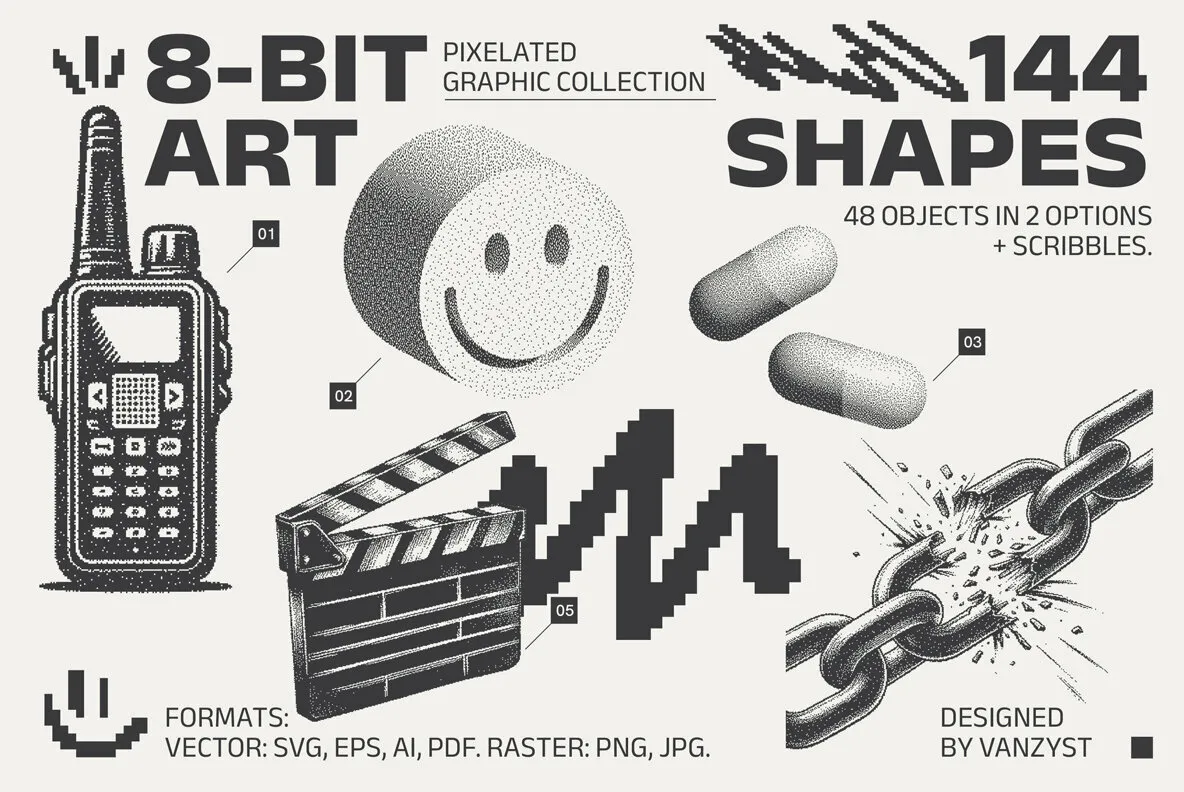 8-Bit Art Pixelated Graphic Pack