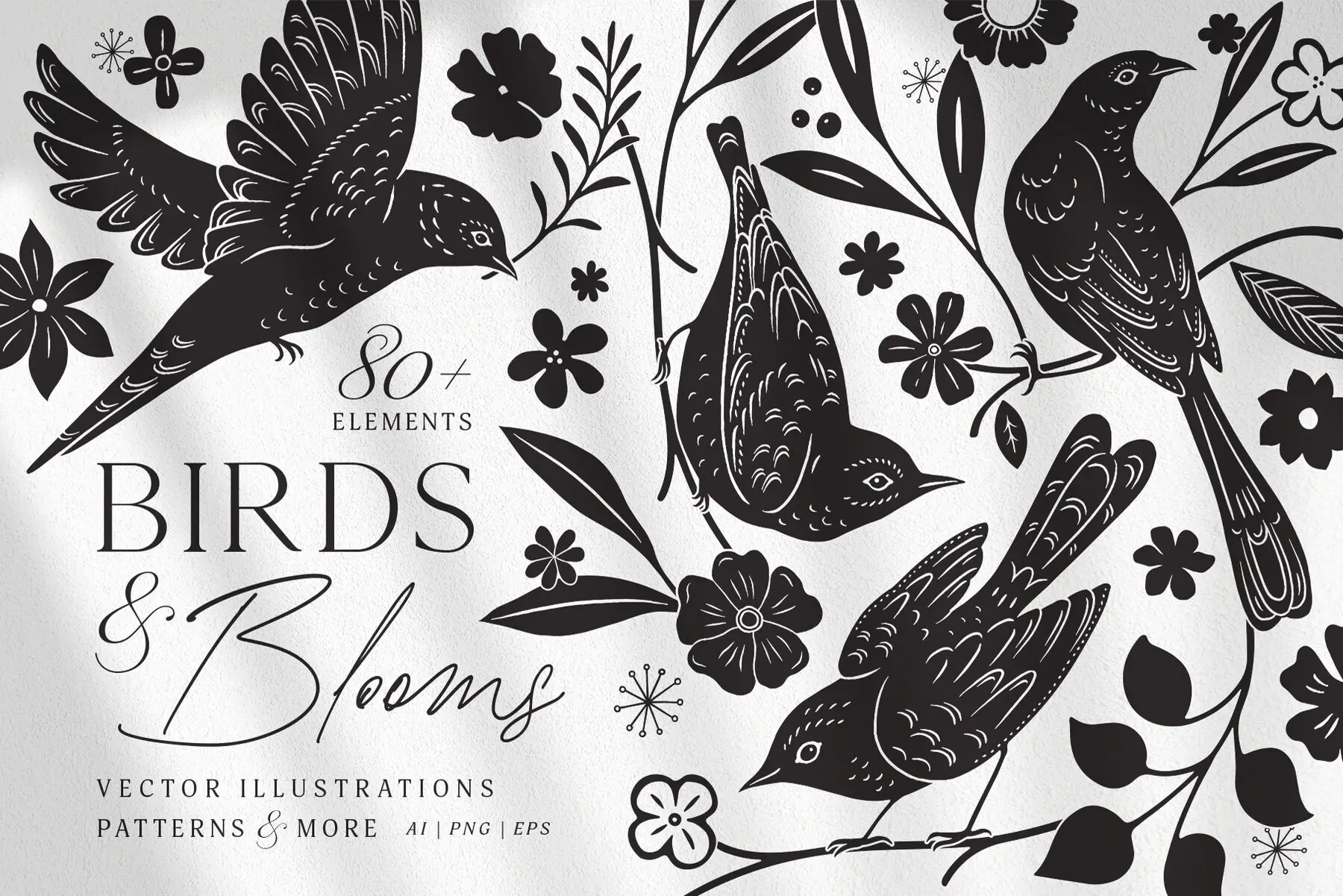 Birds & Blooms Vector Linocut Set