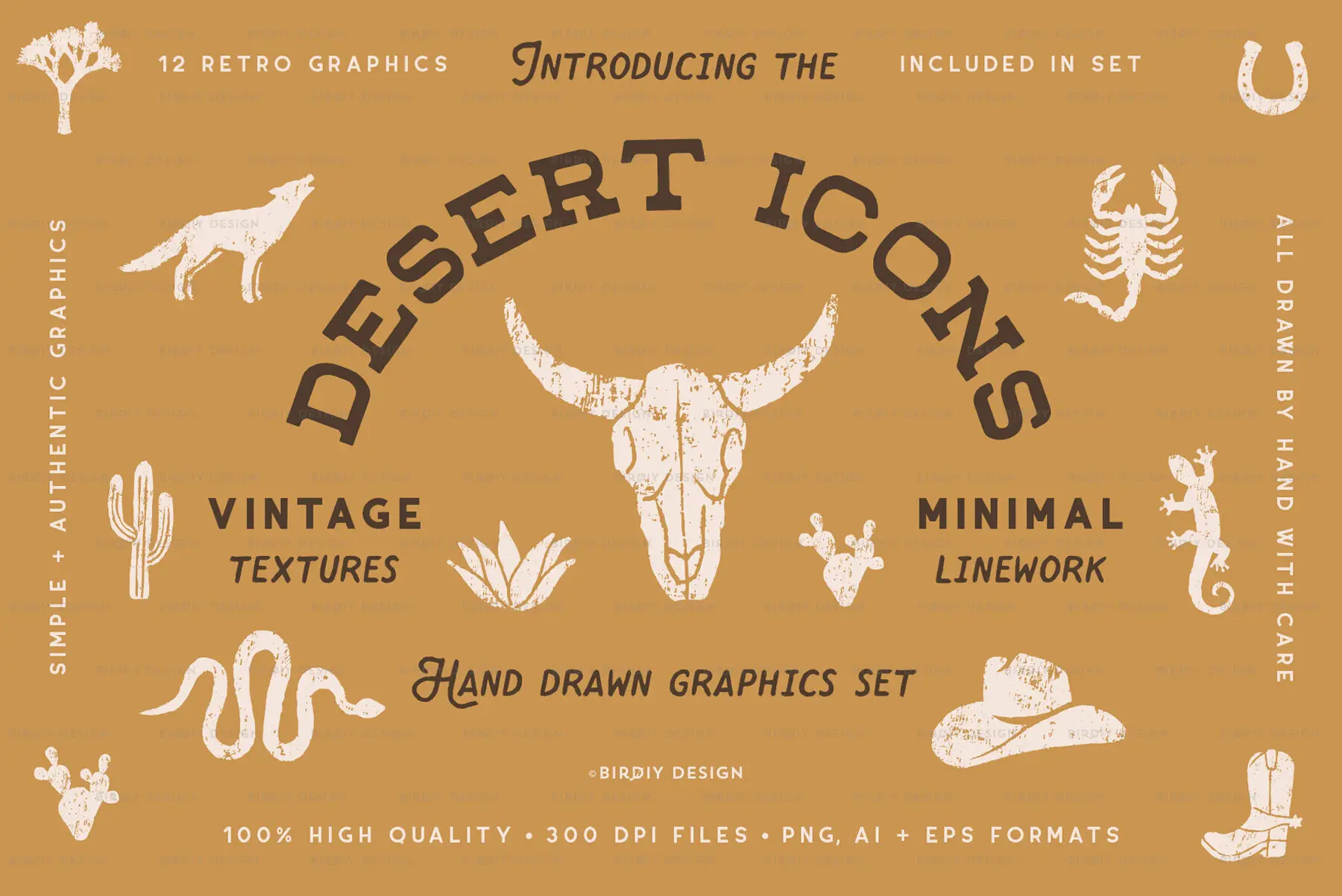 Desert Icons Hand Drawn Graphics Set