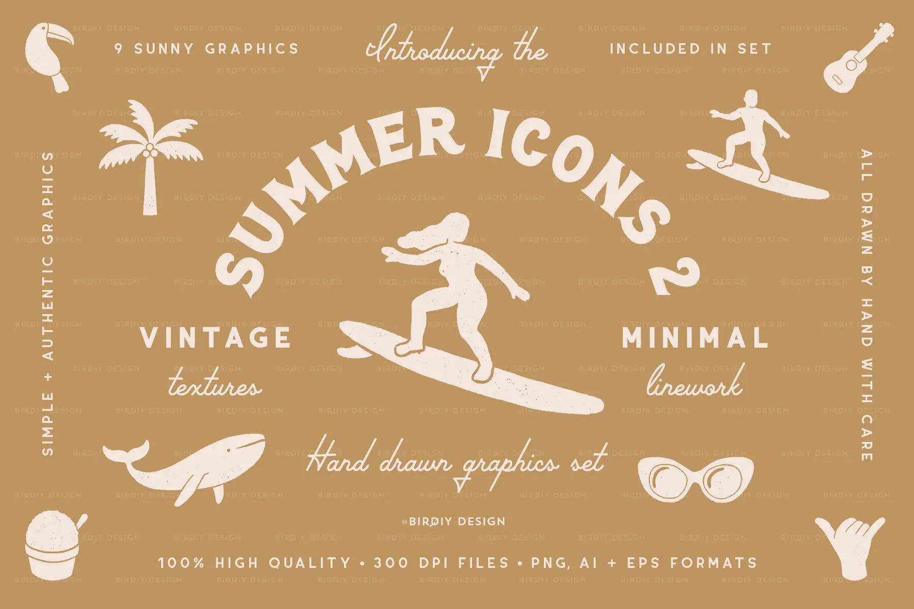 Summer Icons Hand Drawn Graphics