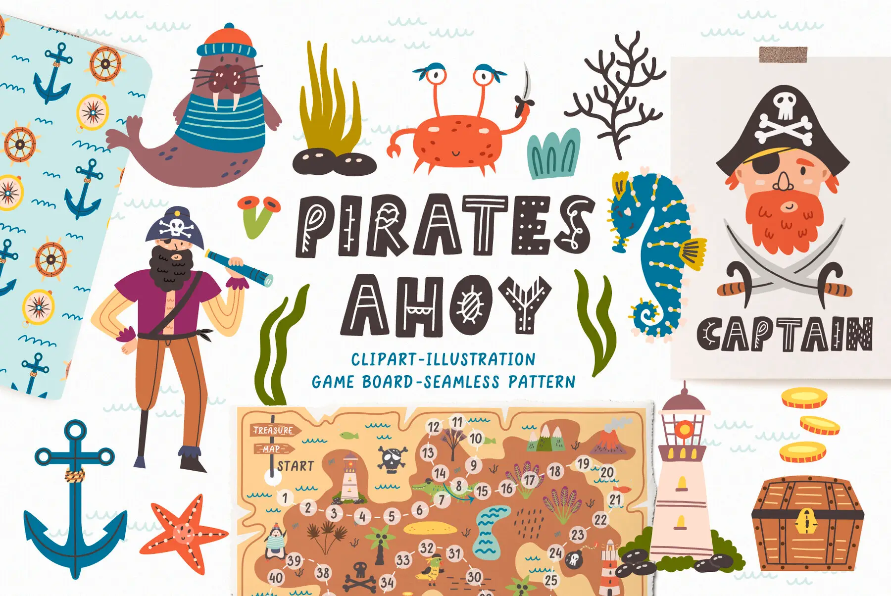 Pirates Ahoy Clipart and Treasure Map