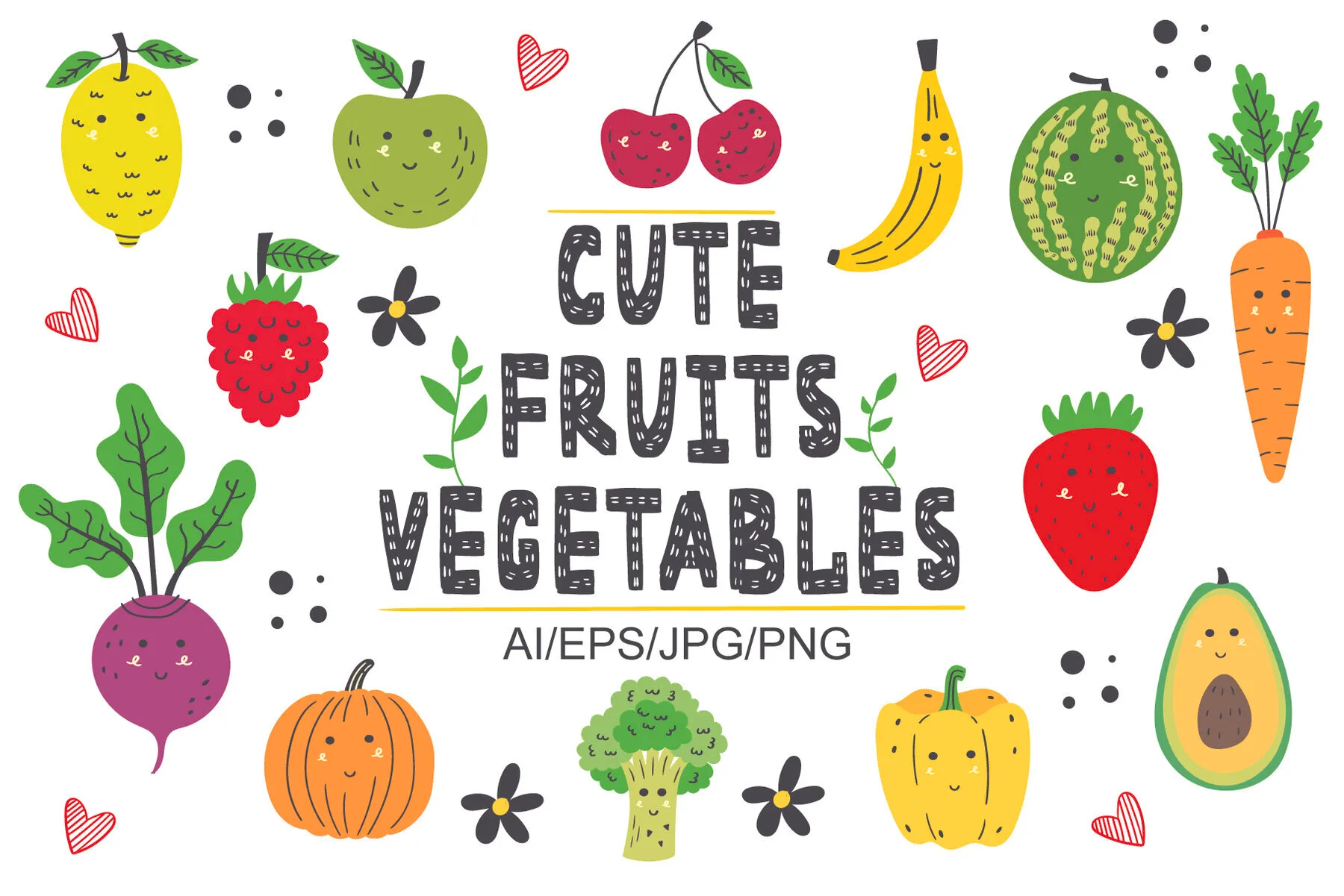 Сute fruits and vegetables