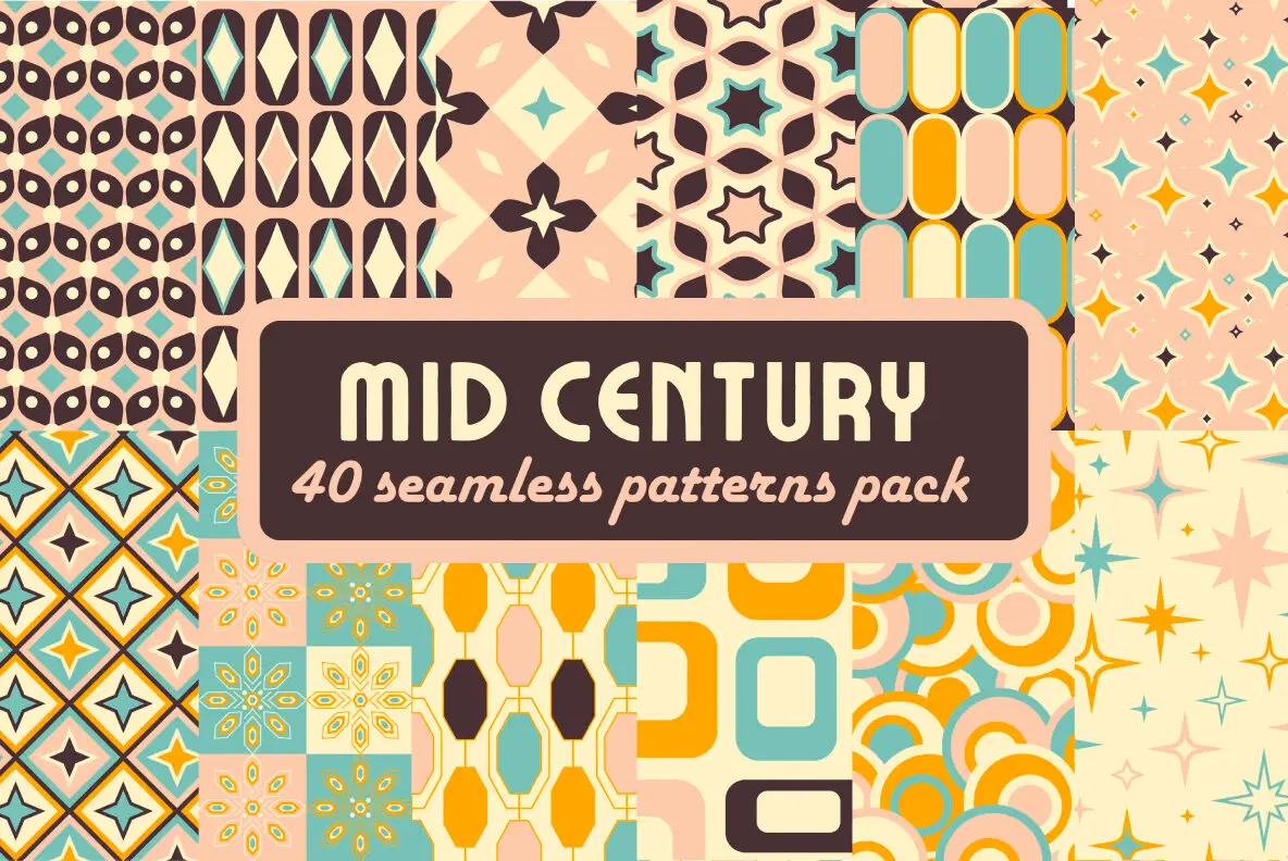 50s Mid century seamless patterns pack