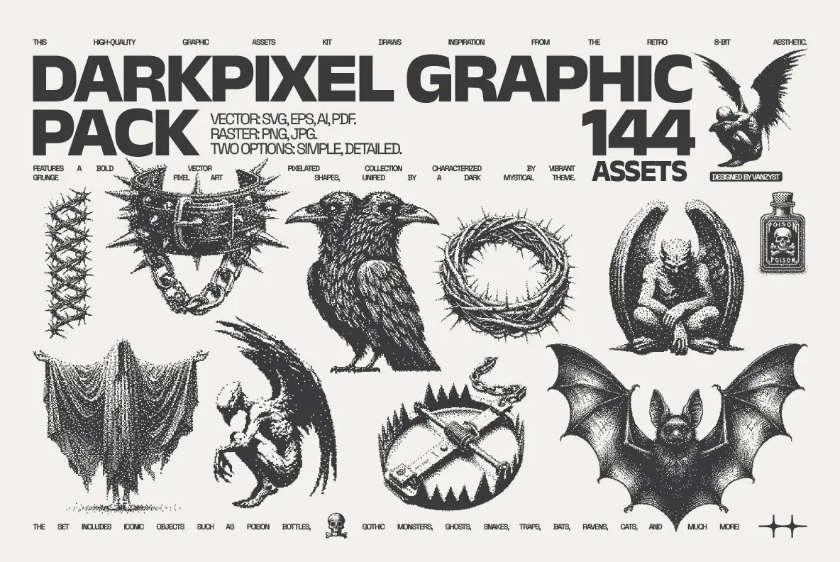 144 Dark Pixel Graphic Pack