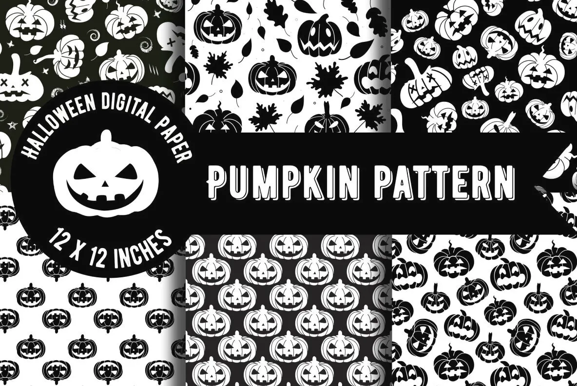 Black and white Halloween seamless pattern