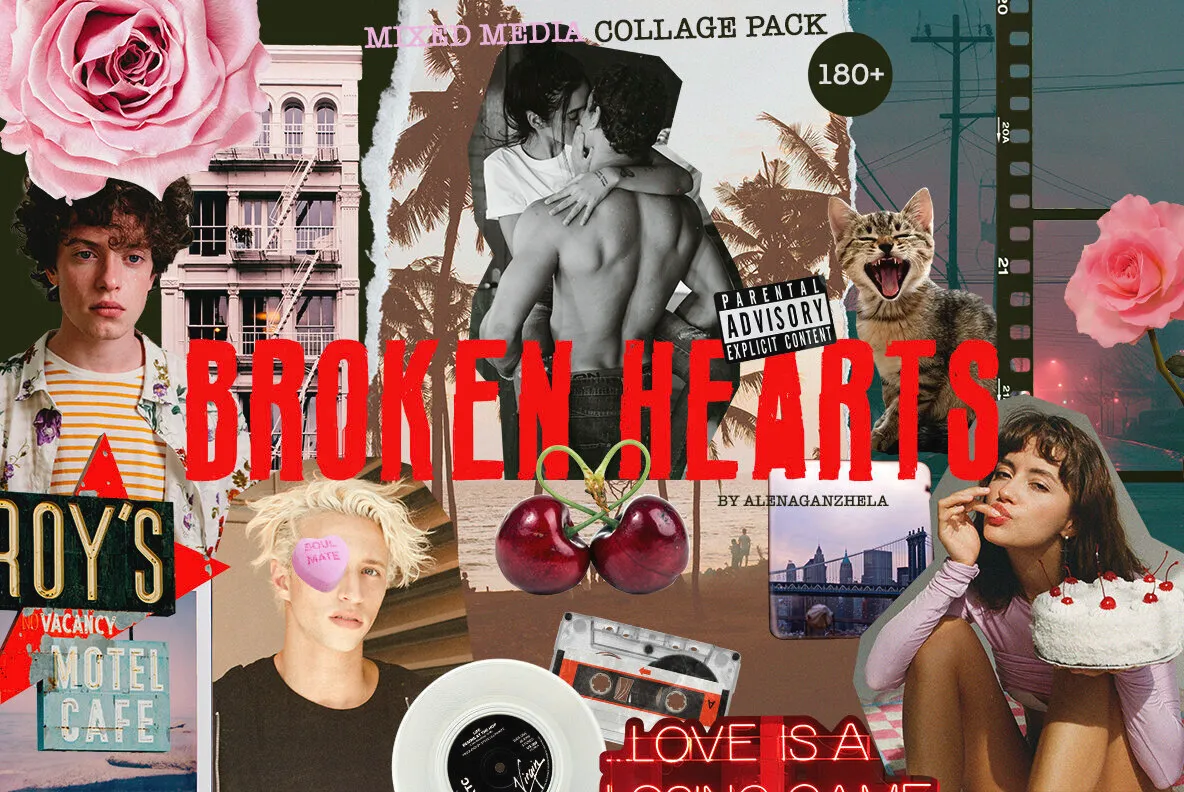 Broken Hearts - Mixed Media Collage Pack