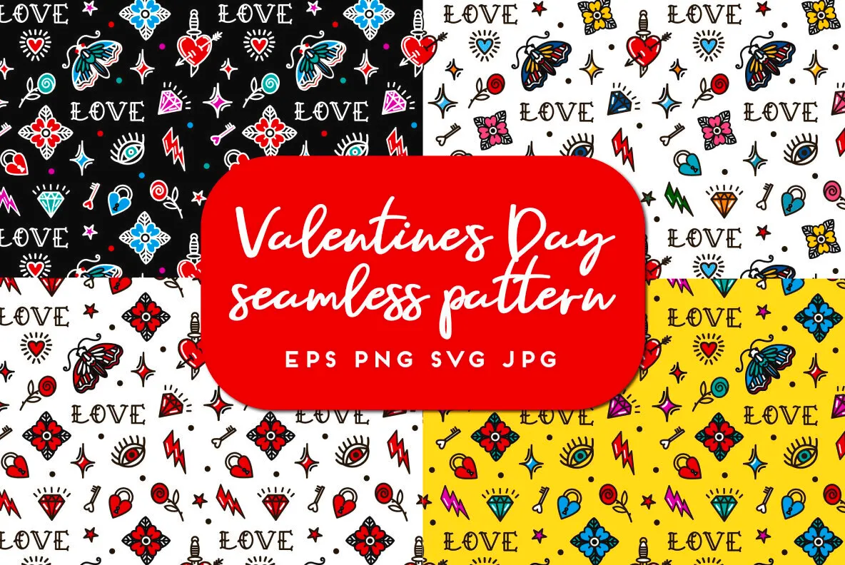 Valentines Day old school style seamless pattern