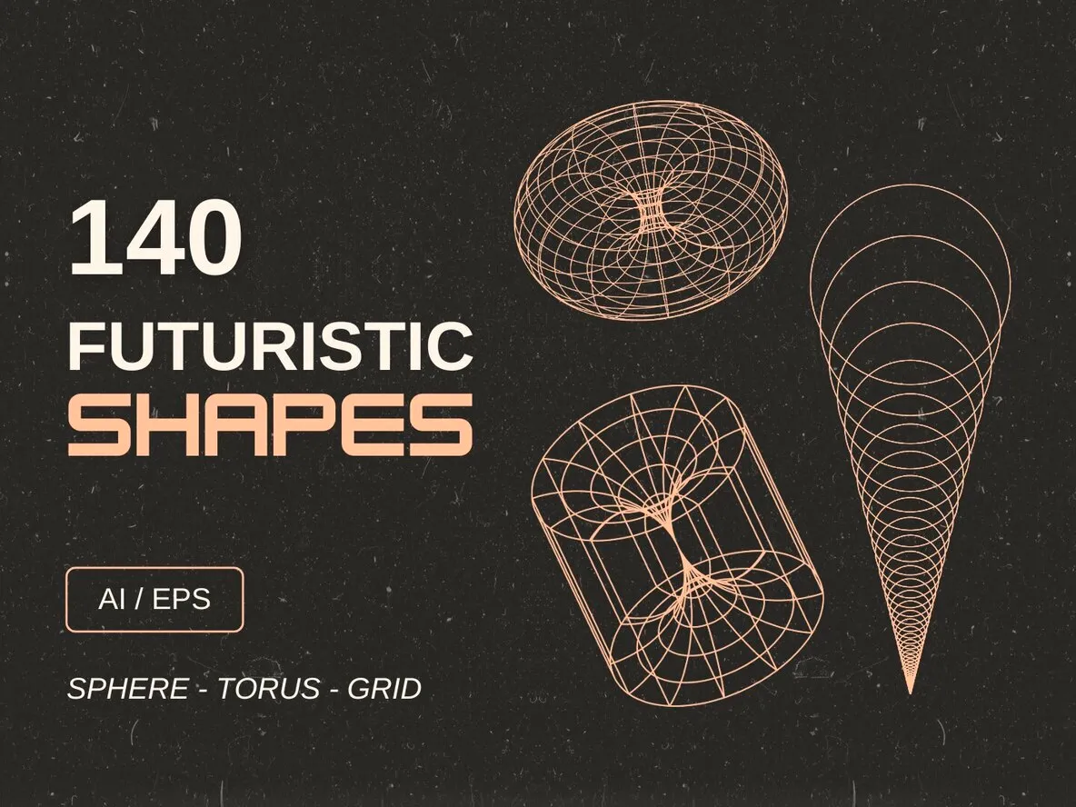 140 Retro Geometry Futuristic Shapes