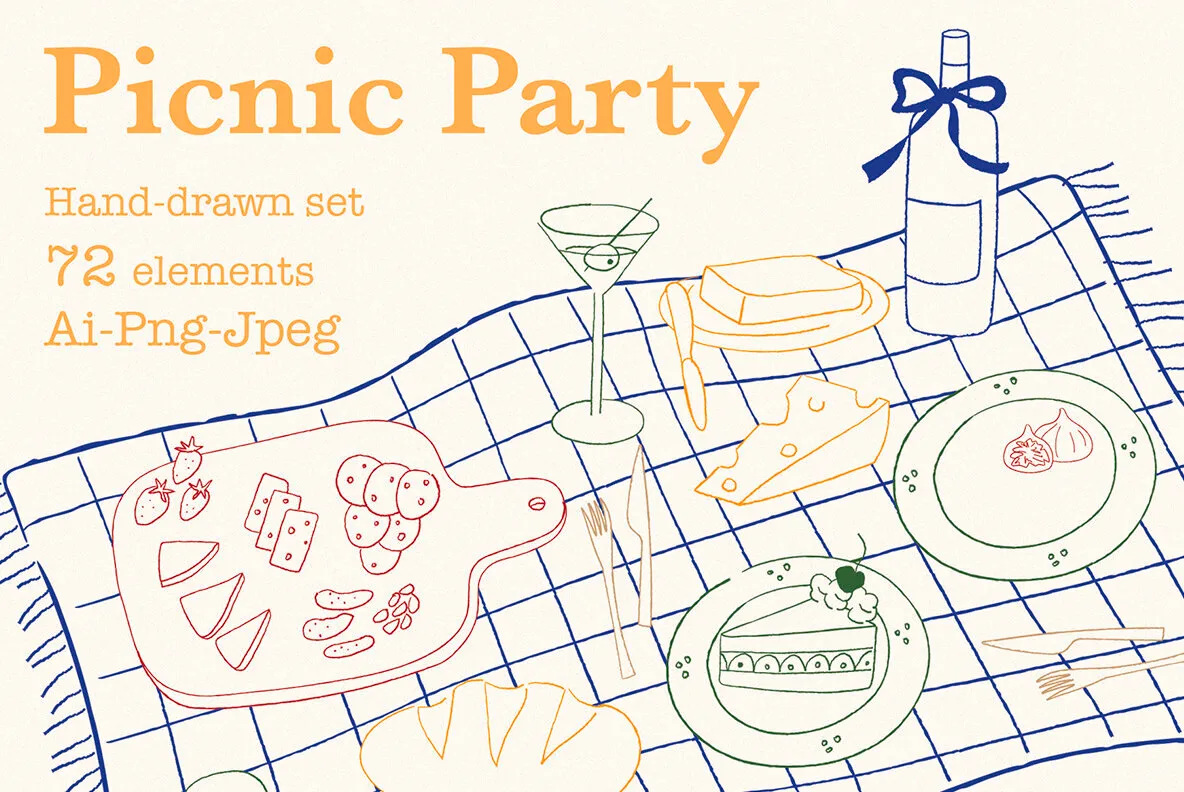 Picnic Party Hand Drawn Illustration Set