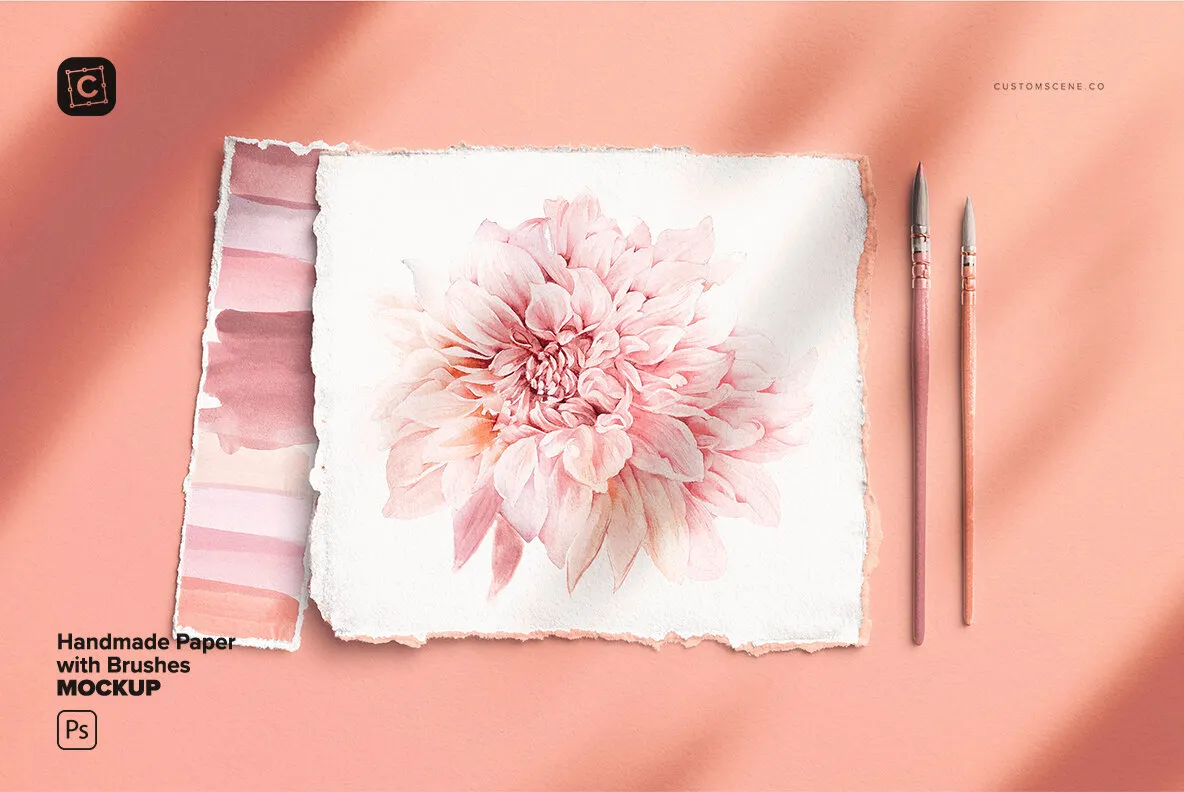 Handmade Paper Mockup with Brushes