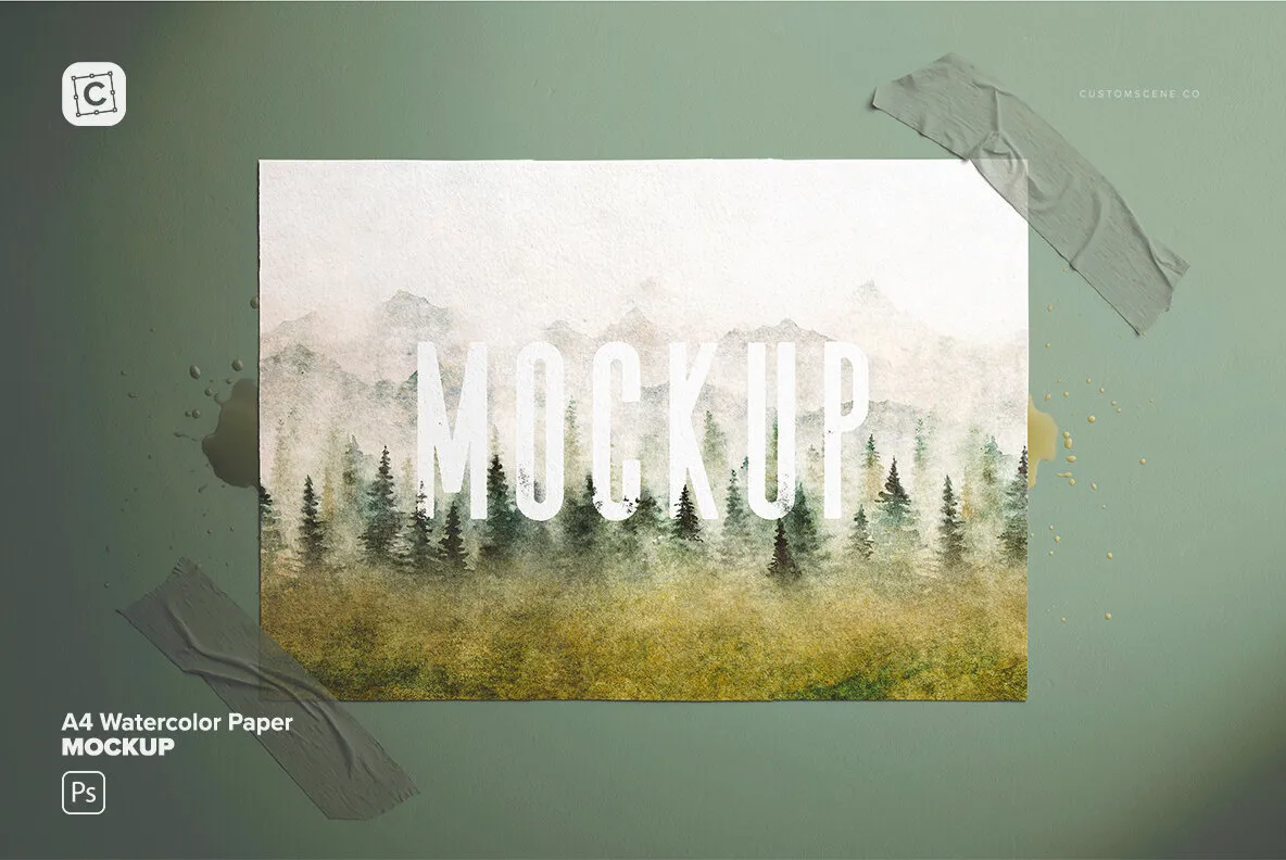 A4 Watercolor Paper Mockup