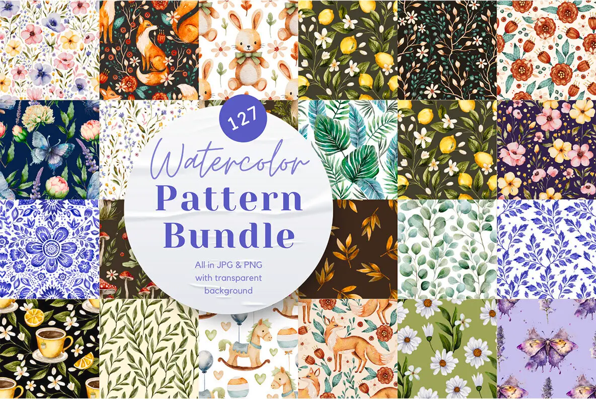 Watercolor Seamless Pattern Bundle