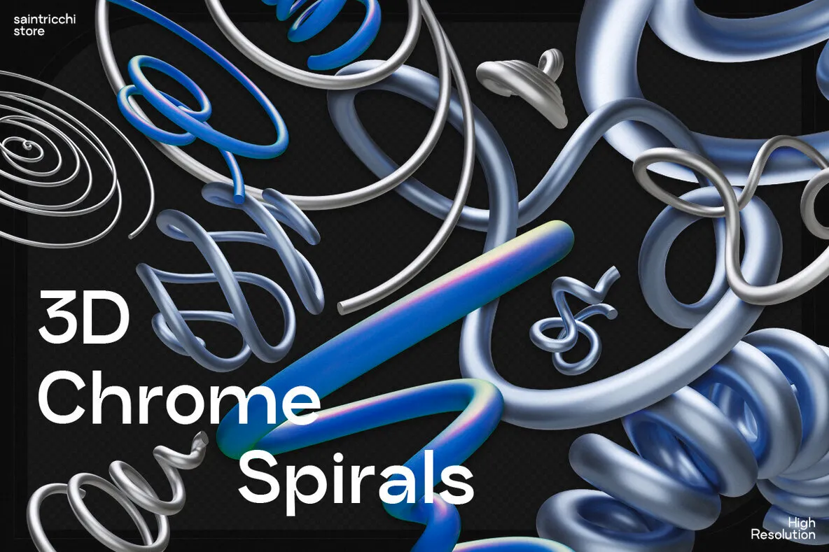 3D Chrome Spirals - Shapes & Objects