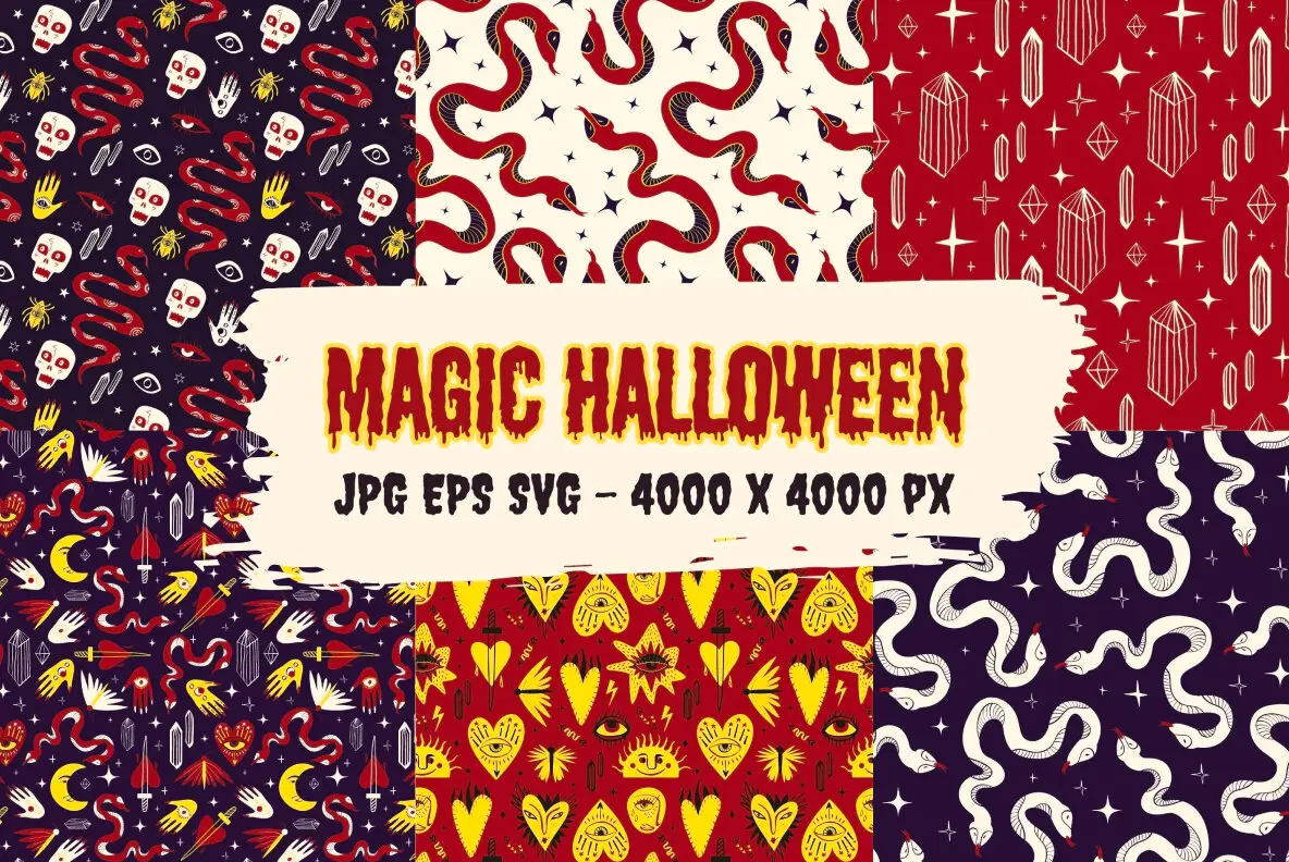 Magic Halloween seamless patterns pack