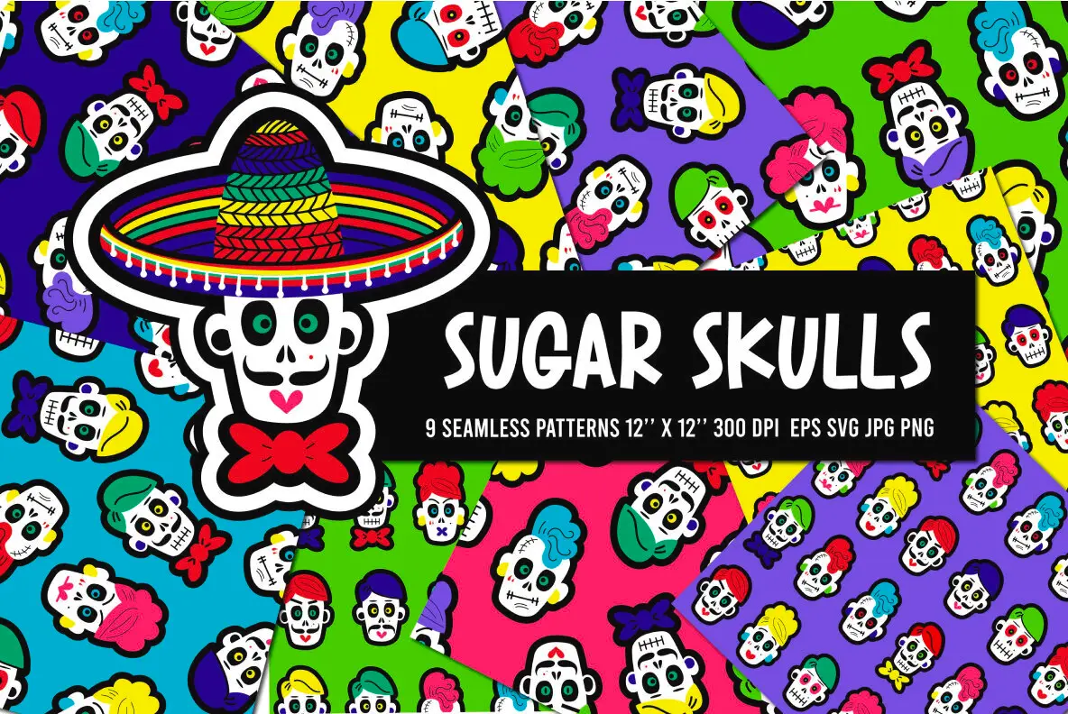 Sugar skulls seamless patterns pack