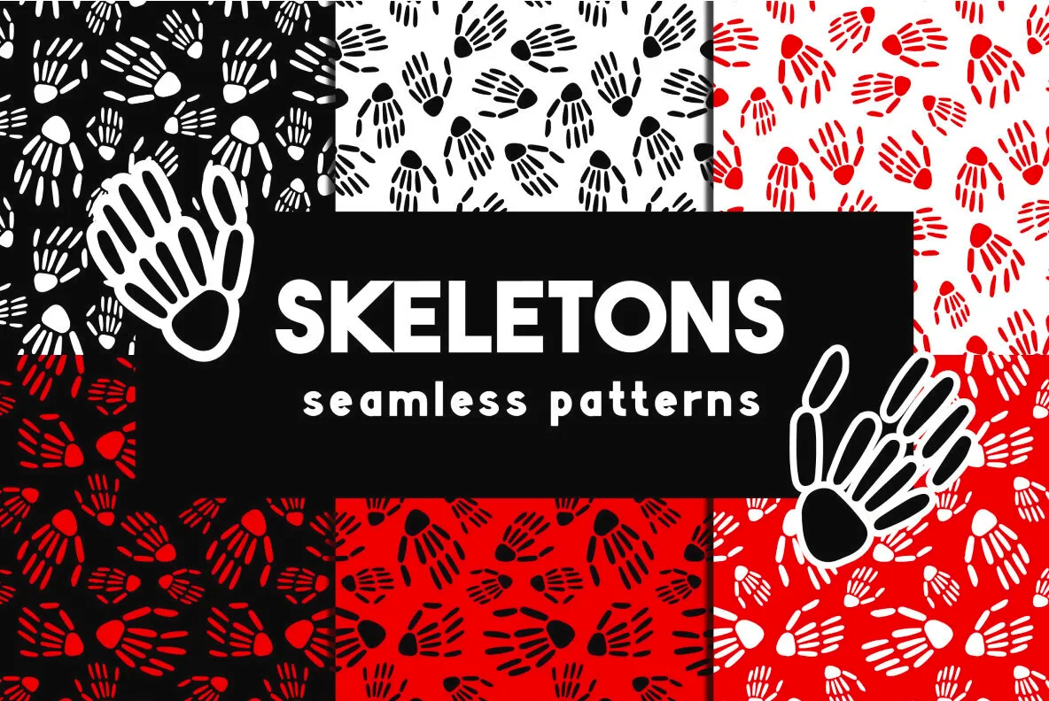 Skeletons seamless patterns pack