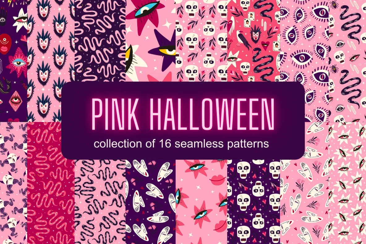 Pink Halloween seamless patterns