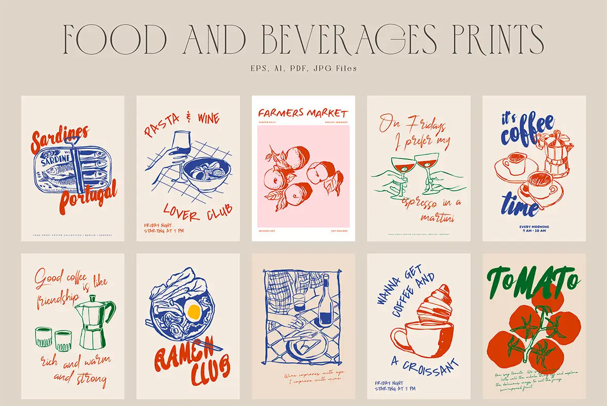 Food Print Poster Collection Illustrations - YouWorkForThem