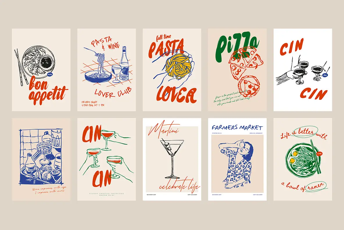 Food Print Poster Collection Graphics - YouWorkForThem