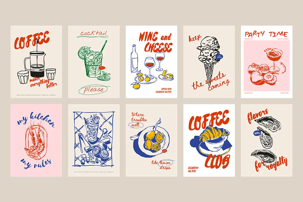 Food Print Poster Collection Illustrations - YouWorkForThem