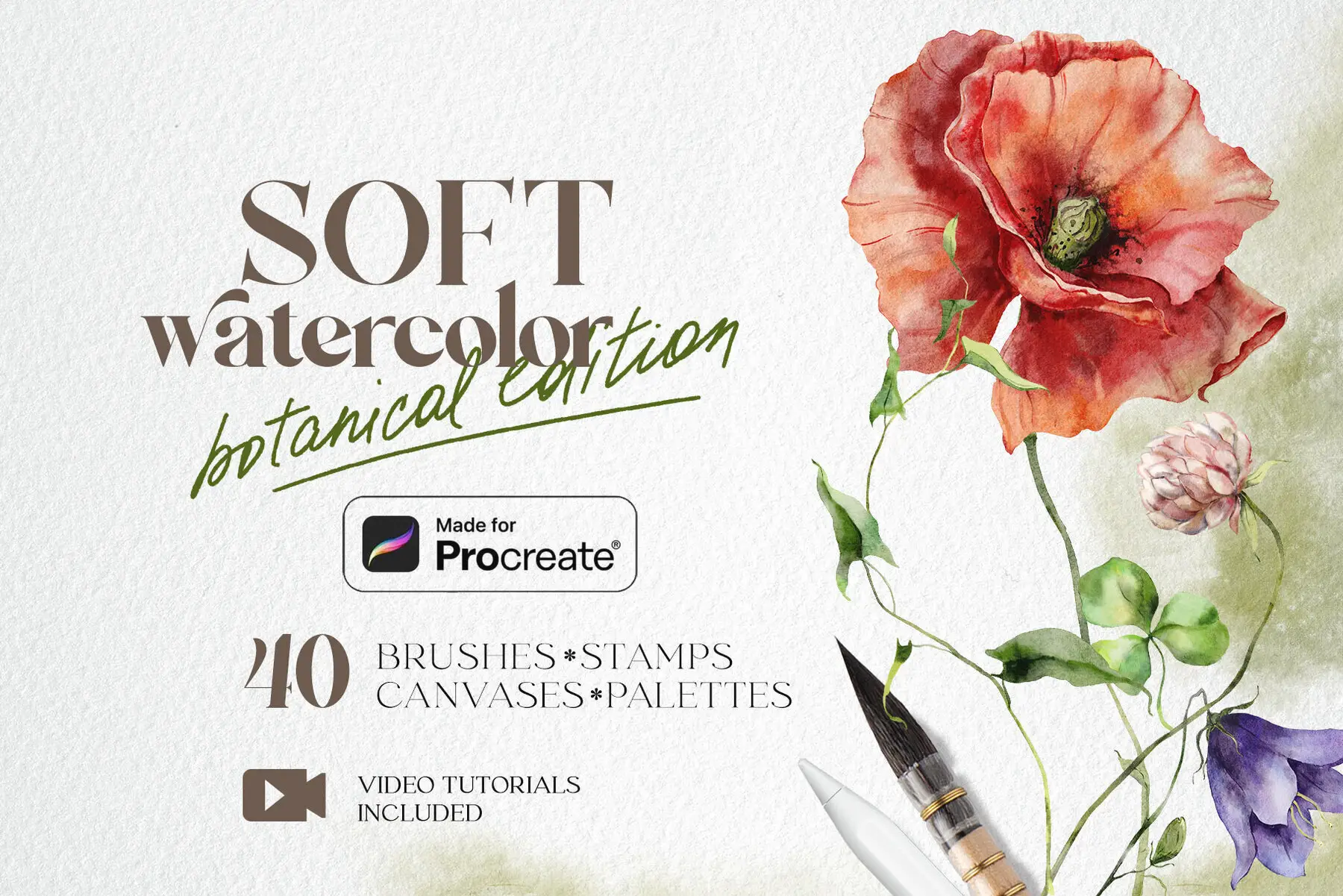 Soft watercolor Procreate brushes Botanical edition