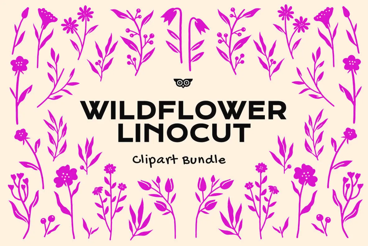 Wildflower Linocut Clipart Bundle