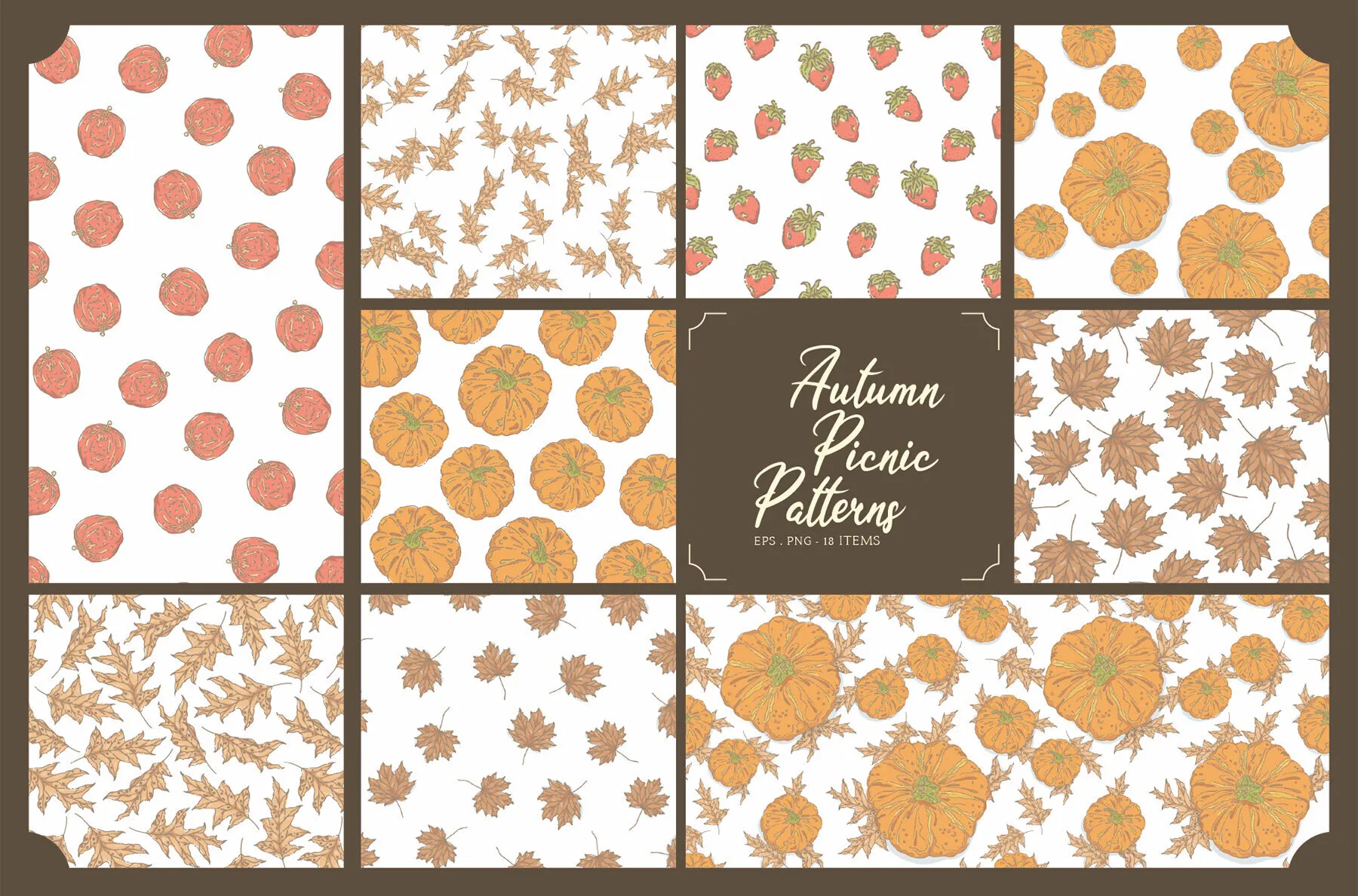 Autumn Picnic Seamless Pattern Set