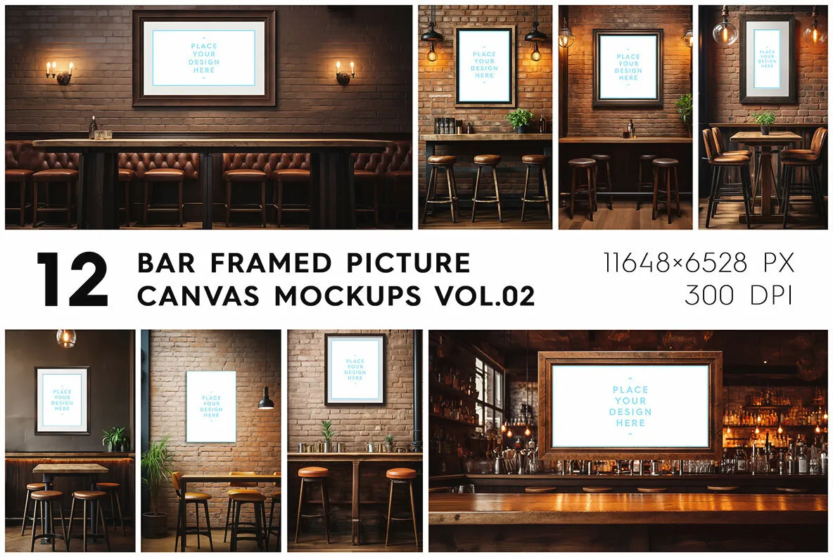 12 Bar Framed Canvas Picture Mockups Vol.02