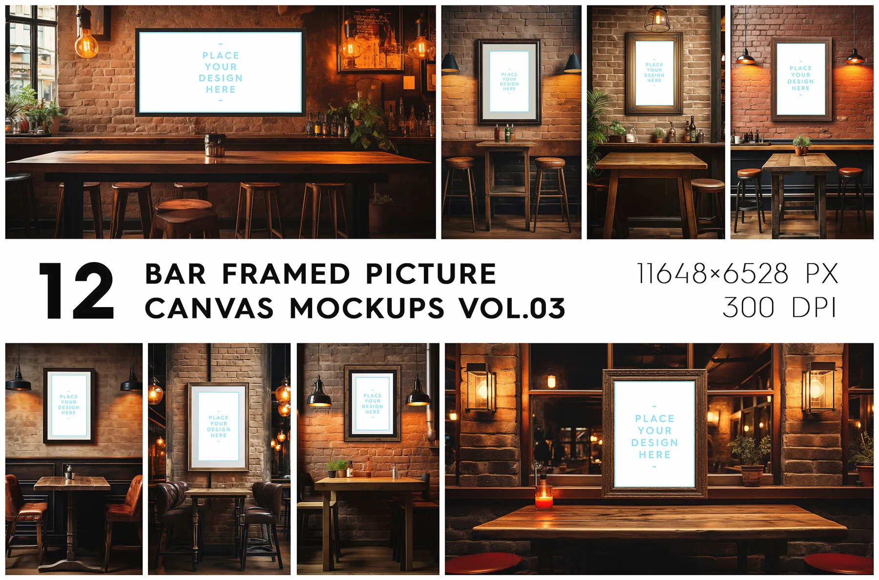 12 Bar Framed Canvas Picture Mockups Vol.03