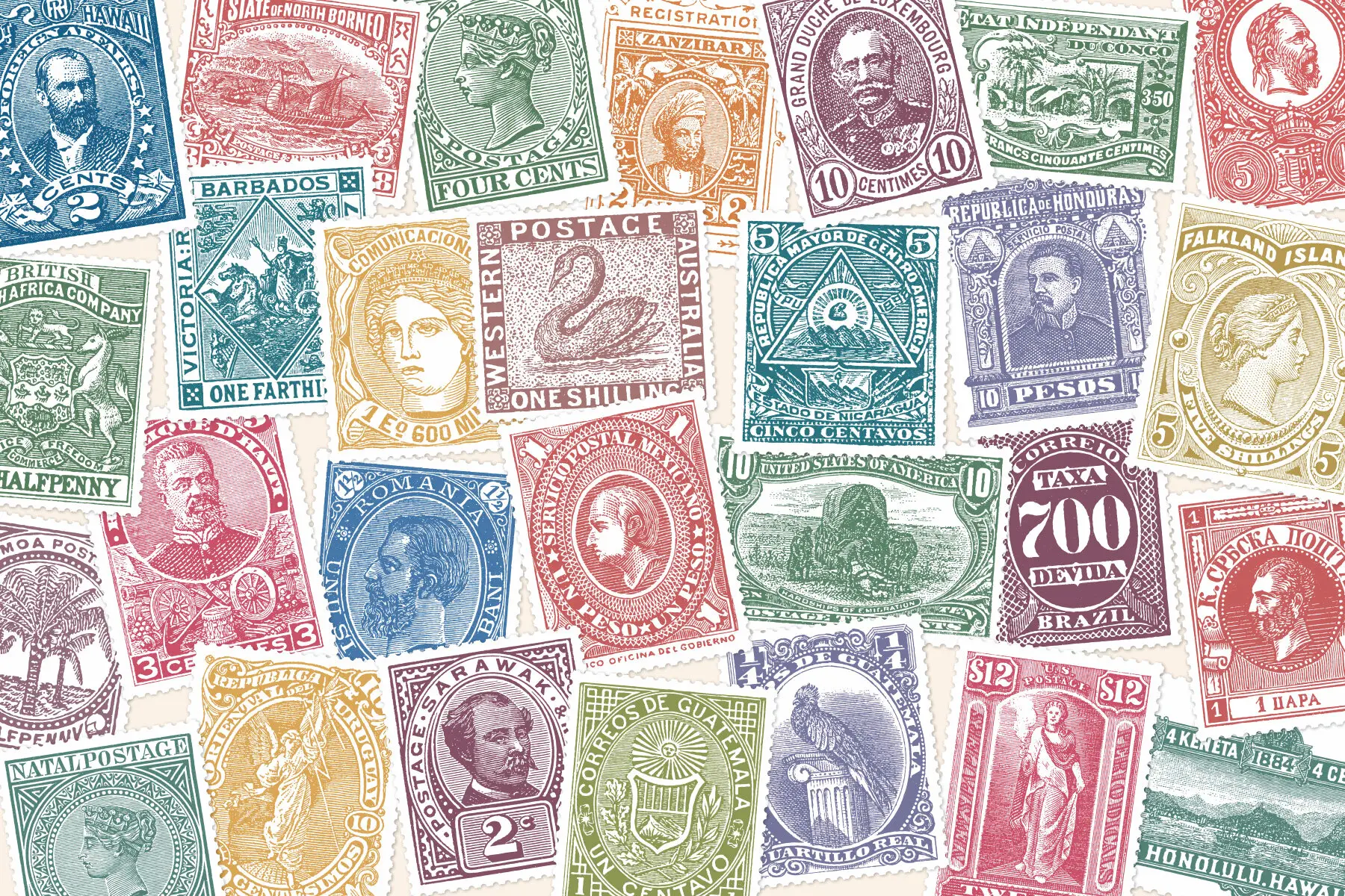 Stamp Collection Graphics Vintage Postage Stamps Collection Illustrations - YouWorkForThem