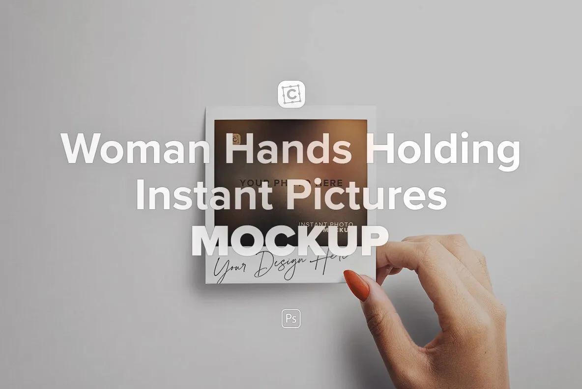 Woman Hands Holding Instant Pictures Mockup