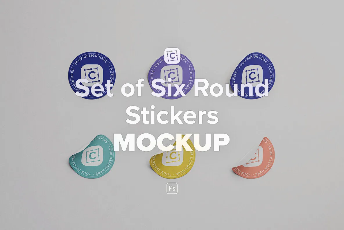 Set of Six Round Stickers Mockup