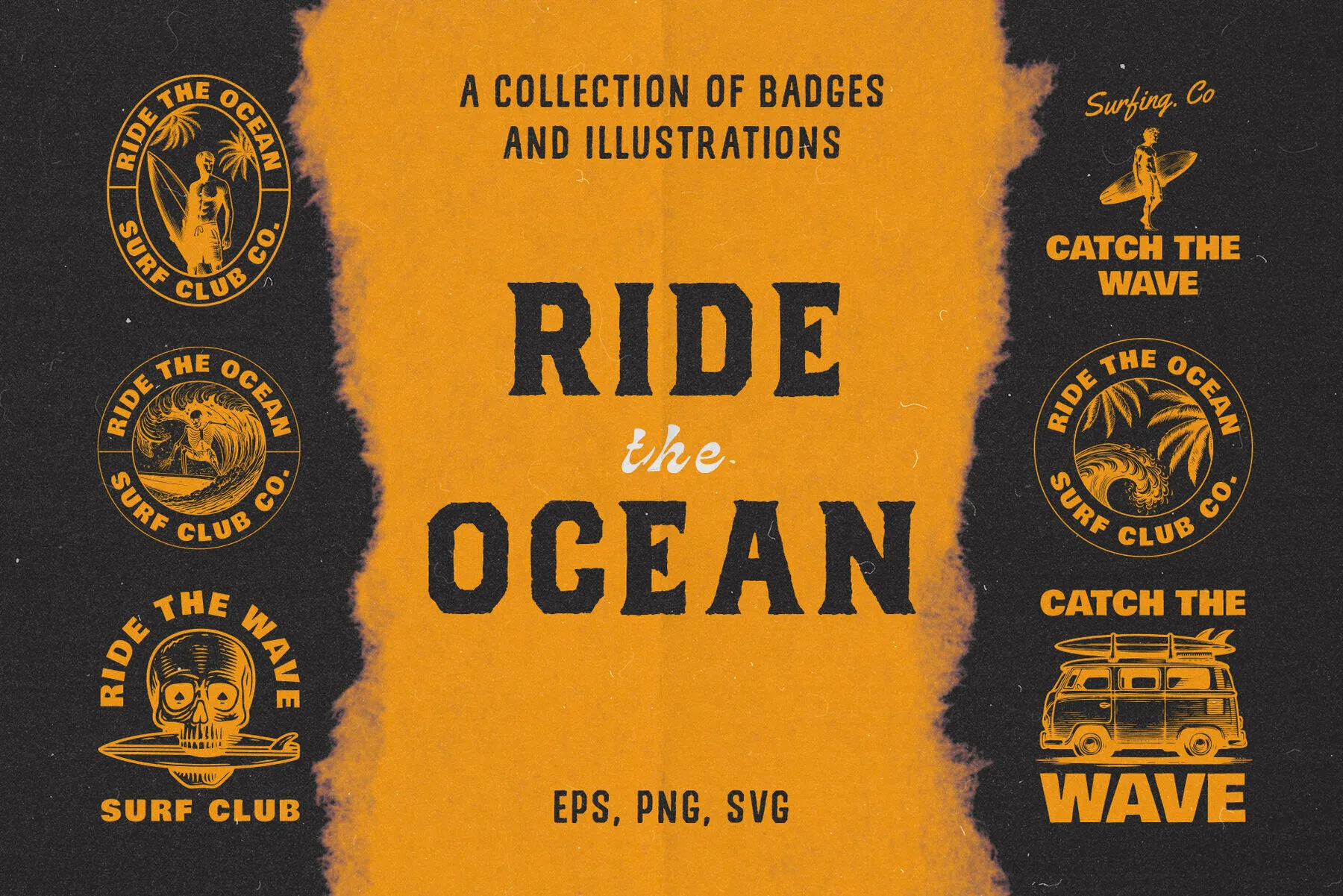 Vintage Surf Badge & Illustrations