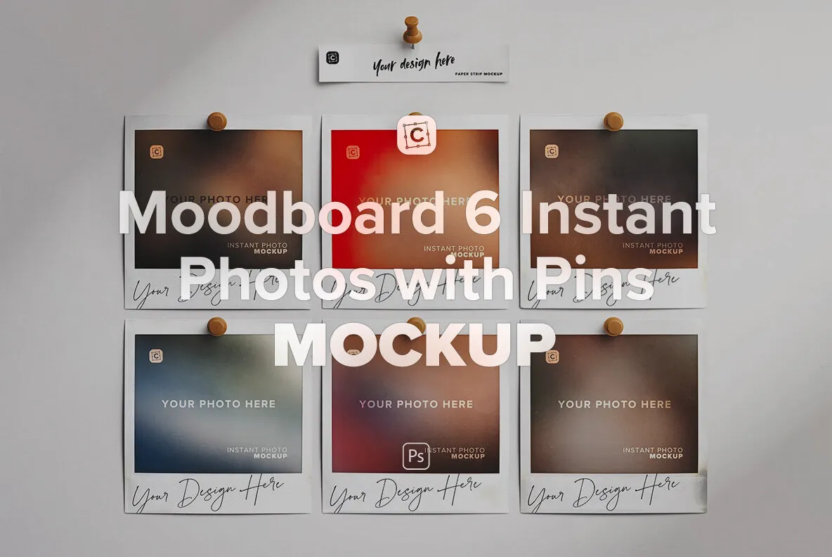 Moodboard 6 Instant Photos with Pins