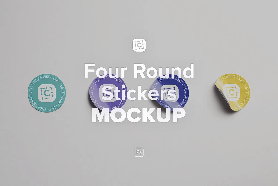 Four Round Stickers Mockup